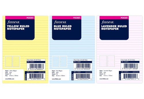 Filofax - wkład do organizera Mini: kolorowe kartki w linie - różne kolory