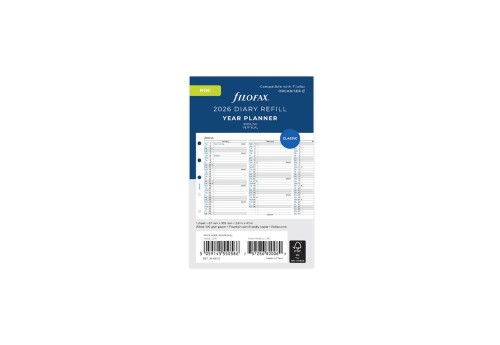 Filofax - Kalendarz 2026 Wkład Mini Rozkładany Roczny Planer Classic Układ pionowy EN 