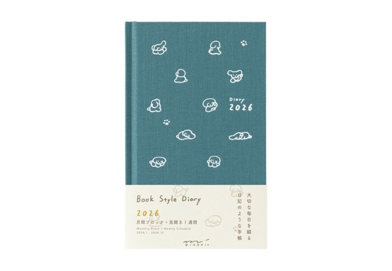 Kalendarz Midori Kalendarz Tygodniowy Book Style Diary B6 2026 Pies - niebieski NOTEKA.jpg