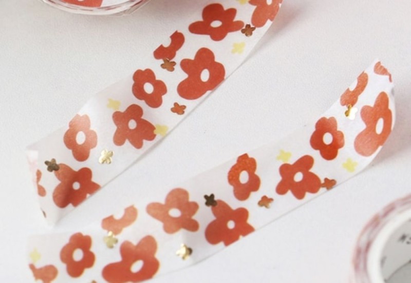 BGM Taśma washi Life Blooming Red Flower NOTEKA (3).jpg